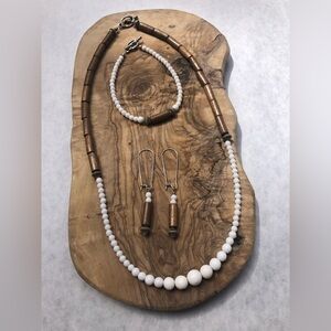 Jewelry Set made of Wood and Japanese Glass - Handmade